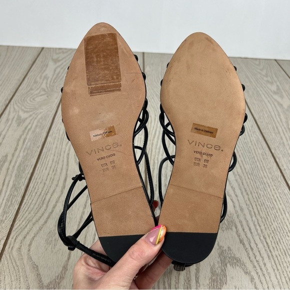 VINCE Women's Kenna Leather Strappy Knotted Flat Sandals EUR 36/US 6M Black $280 - Picture 11 of 13